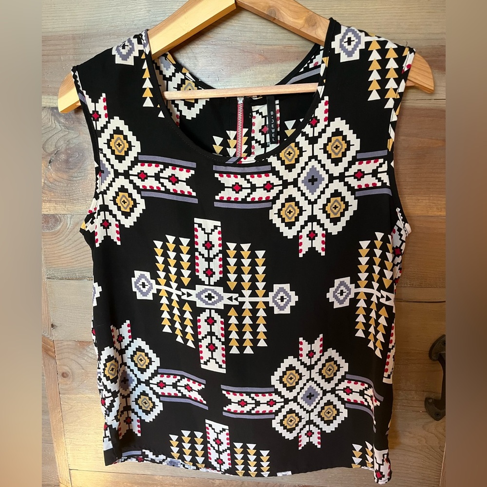 B Jewel Southwest Aztec Print Tank Top - Black and Multicolor